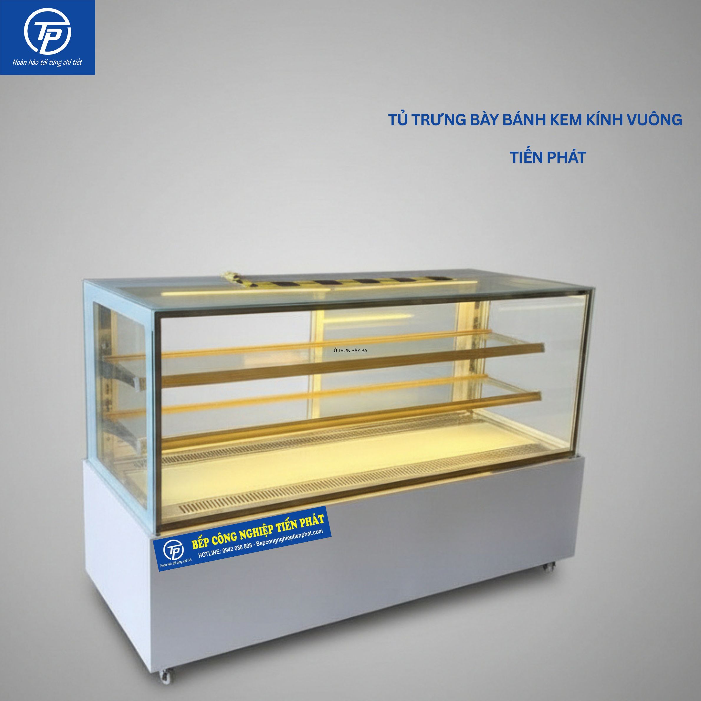 Tủ Trưng Bày Bánh Kem Kính Vuông 3 Tầng 180cm